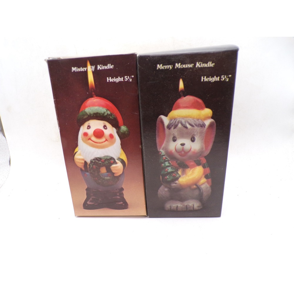 Vintage 1983 Christmas Kindles Mister Elf & Merry Mouse Candles American Trends